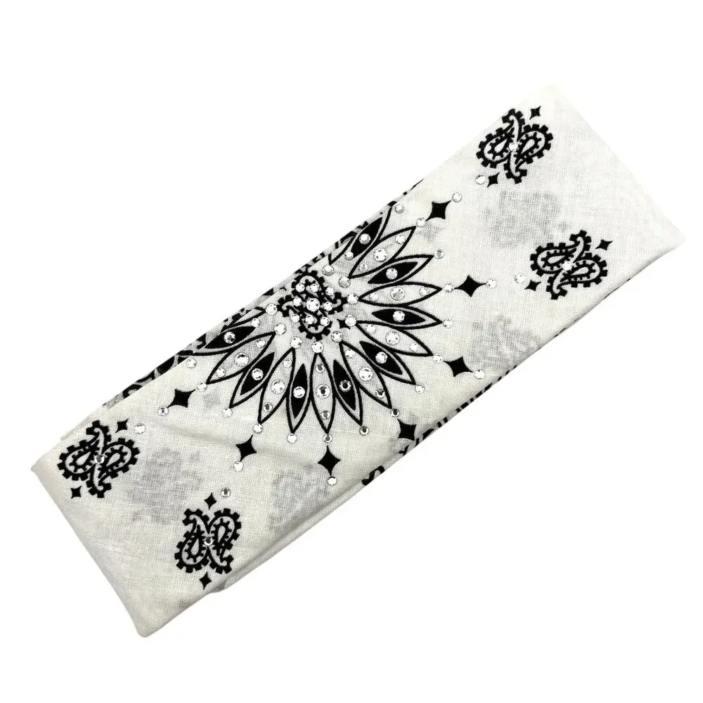 2004 Dust Bandit Handmade White Cotton Bandana Headband w Bling Rhinestones OSFM